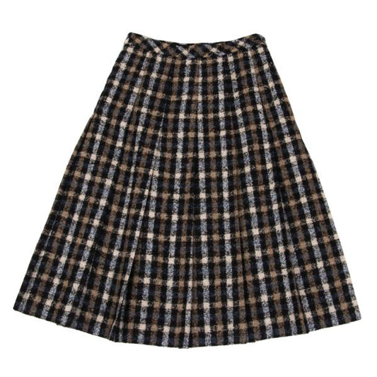 Aquascutum Alpaca Blend Check Pleated Brushed Skirt Size M