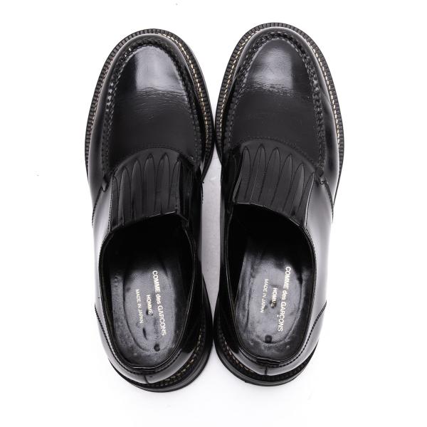 COMME des GARCONS HOMME Black Leather Slip-Ons Size 25.5cm
