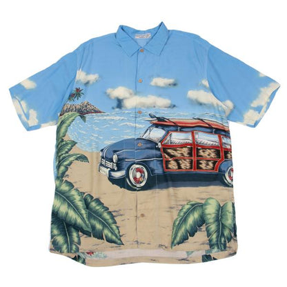 Papas Rayon Surf Print Aloha Shirt Light Blue Size M