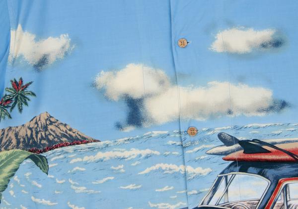 Papas Rayon Surf Print Aloha Shirt Light Blue Size M
