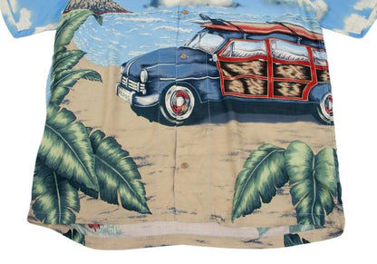 Papas Rayon Surf Print Aloha Shirt Light Blue Size M