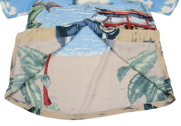 Papas Rayon Surf Print Aloha Shirt Light Blue Size M