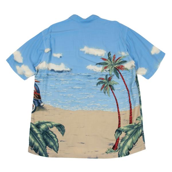 Papas Rayon Surf Print Aloha Shirt Light Blue Size M