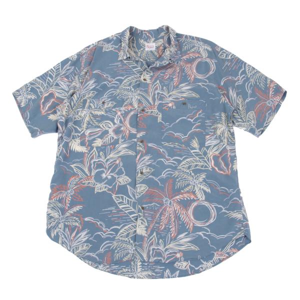 Papas Blue Multi Drawing Print Aloha Shirt Size M