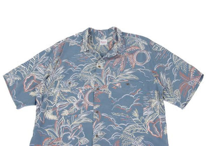 Papas Blue Multi Drawing Print Aloha Shirt Size M