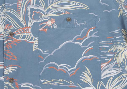 Papas Blue Multi Drawing Print Aloha Shirt Size M