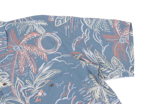 Papas Blue Multi Drawing Print Aloha Shirt Size M