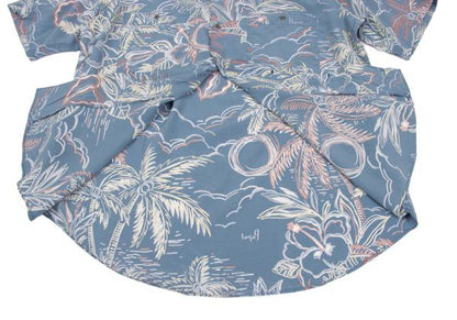 Papas Blue Multi Drawing Print Aloha Shirt Size M