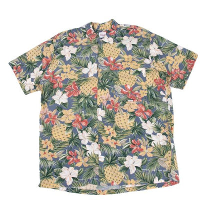 Papas Rayon Tropical Print Shirt Blue Multi Size L