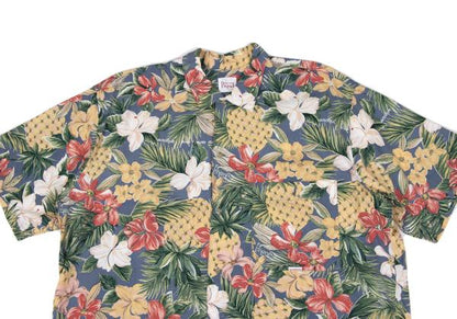 Papas Rayon Tropical Print Shirt Blue Multi Size L