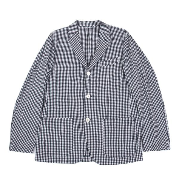 Papas Linen Cotton Gingham Check 3B Jacket Navy Size M