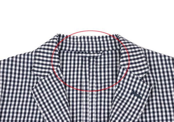 Papas Linen Cotton Gingham Check 3B Jacket Navy Size M