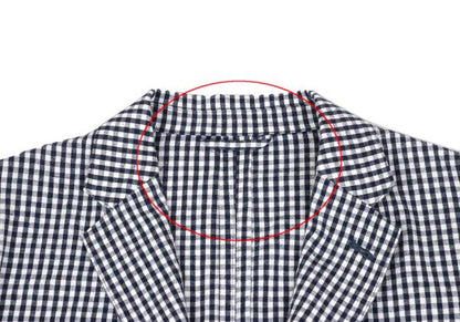 Papas Linen Cotton Gingham Check 3B Jacket Navy Size M