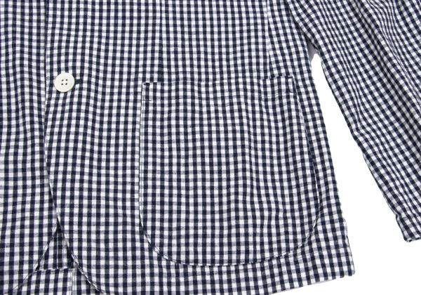 Papas Linen Cotton Gingham Check 3B Jacket Navy Size M