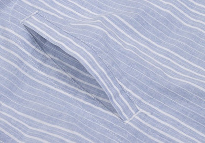 Papas Cotton Linen Stripe Hoodie Blue Size M