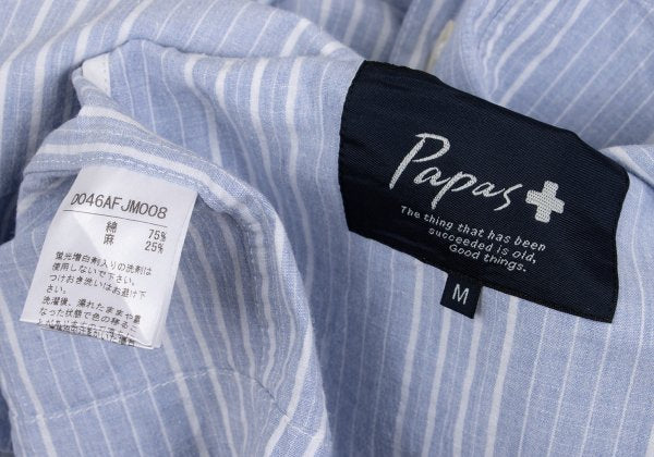 Papas Cotton Linen Stripe Hoodie Blue Size M