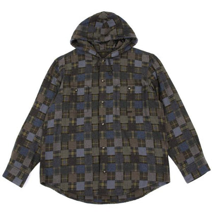 Papas Grey Check Block Flannel Hooded Shirt Hoodie Size 48M
