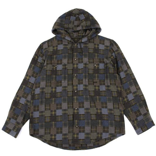Papas Grey Check Block Flannel Hooded Shirt Hoodie Size 48M