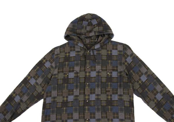 Papas Grey Check Block Flannel Hooded Shirt Hoodie Size 48M