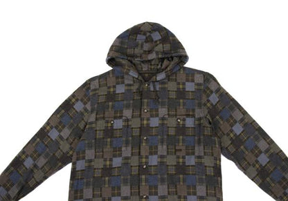 Papas Grey Check Block Flannel Hooded Shirt Hoodie Size 48M
