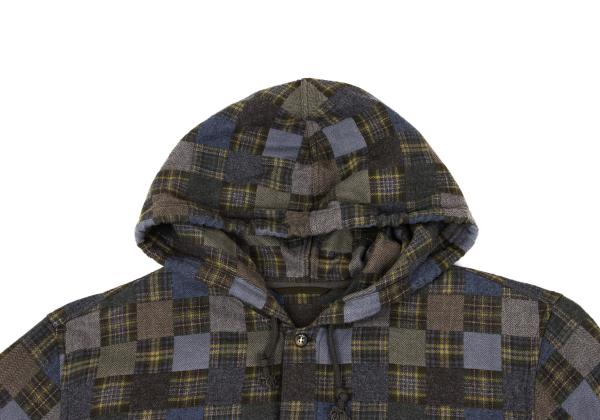 Papas Grey Check Block Flannel Hooded Shirt Hoodie Size 48M