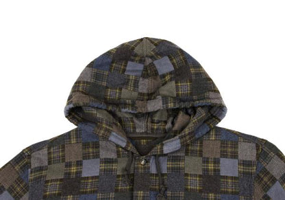 Papas Grey Check Block Flannel Hooded Shirt Hoodie Size 48M