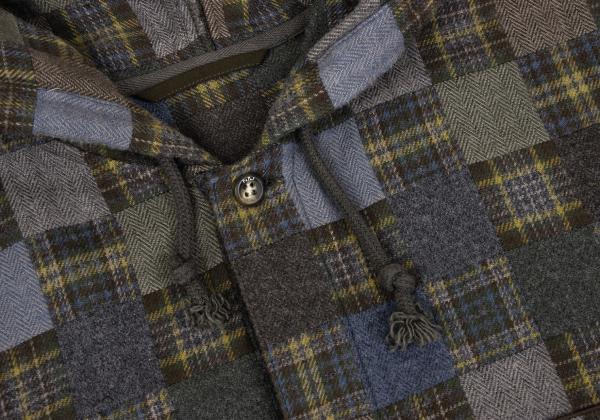 Papas Grey Check Block Flannel Hooded Shirt Hoodie Size 48M