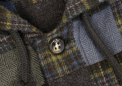 Papas Grey Check Block Flannel Hooded Shirt Hoodie Size 48M