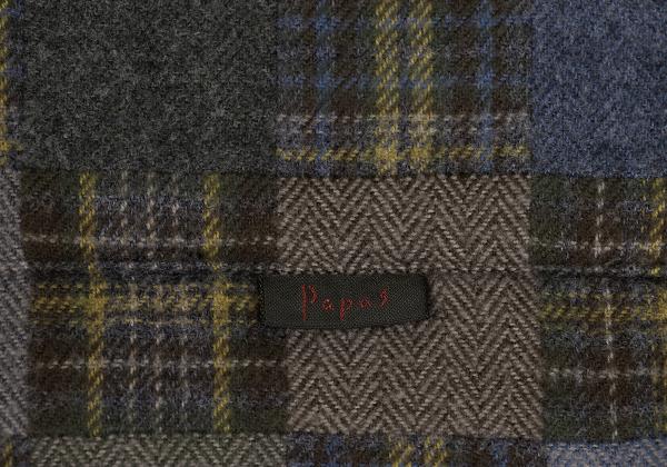Papas Grey Check Block Flannel Hooded Shirt Hoodie Size 48M