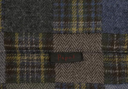Papas Grey Check Block Flannel Hooded Shirt Hoodie Size 48M