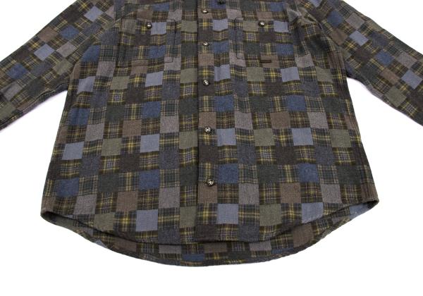 Papas Grey Check Block Flannel Hooded Shirt Hoodie Size 48M