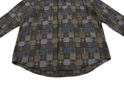 Papas Grey Check Block Flannel Hooded Shirt Hoodie Size 48M