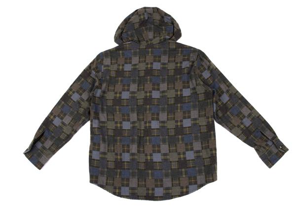 Papas Grey Check Block Flannel Hooded Shirt Hoodie Size 48M