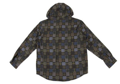Papas Grey Check Block Flannel Hooded Shirt Hoodie Size 48M