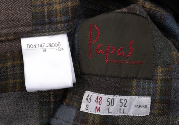 Papas Grey Check Block Flannel Hooded Shirt Hoodie Size 48M