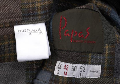 Papas Grey Check Block Flannel Hooded Shirt Hoodie Size 48M