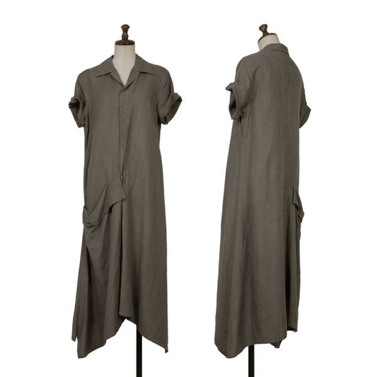 Yohji Yamamoto NOIR 18SS Linen Blend Side Dress Gray Size 1