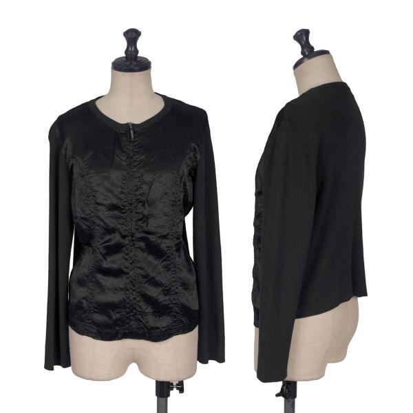 HIROKO BIS Mixed Material Zip-Up Knit Jacket Black Size 9