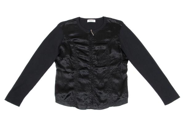 HIROKO BIS Mixed Material Zip-Up Knit Jacket Black Size 9