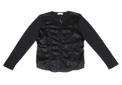 HIROKO BIS Mixed Material Zip-Up Knit Jacket Black Size 9