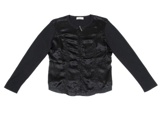 HIROKO BIS Mixed Material Zip-Up Knit Jacket Black Size 9