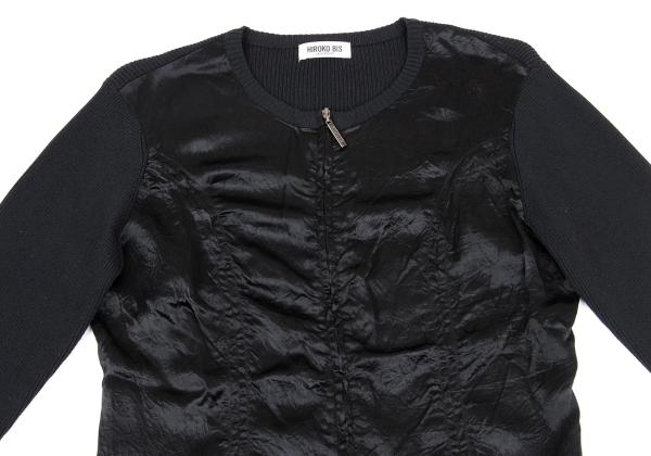 HIROKO BIS Mixed Material Zip-Up Knit Jacket Black Size 9