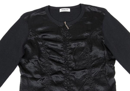 HIROKO BIS Mixed Material Zip-Up Knit Jacket Black Size 9
