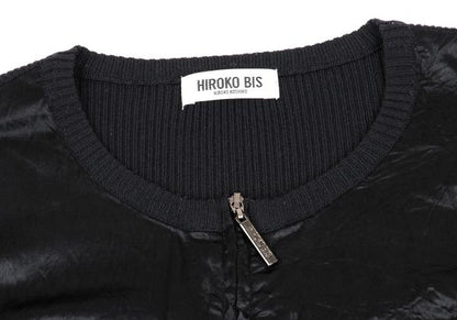 HIROKO BIS Mixed Material Zip-Up Knit Jacket Black Size 9