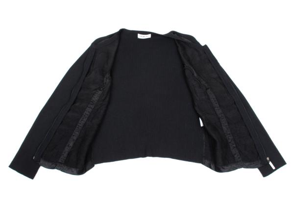 HIROKO BIS Mixed Material Zip-Up Knit Jacket Black Size 9