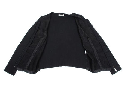 HIROKO BIS Mixed Material Zip-Up Knit Jacket Black Size 9