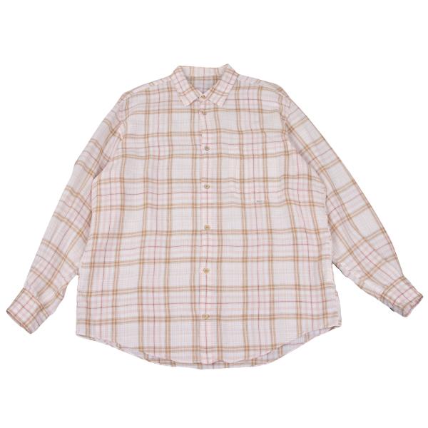 Papas Linen Madras Check Long Sleeve Shirt Pink/Brown Size 48M