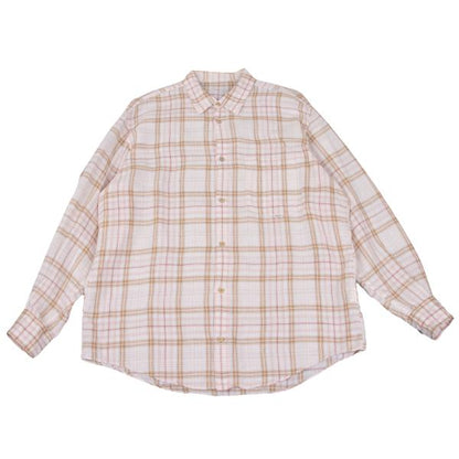 Papas Linen Madras Check Long Sleeve Shirt Pink/Brown Size 48M