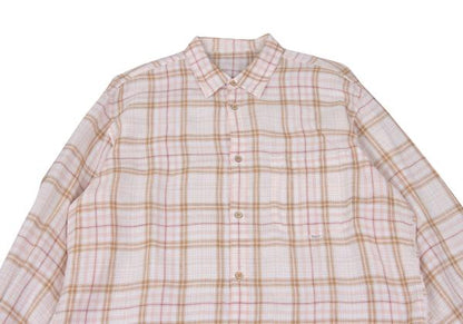 Papas Linen Madras Check Long Sleeve Shirt Pink/Brown Size 48M