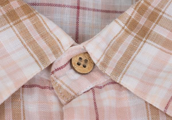 Papas Linen Madras Check Long Sleeve Shirt Pink/Brown Size 48M